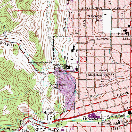 Topographic Map of Boulder Community Hospital Mapleton Center, CO