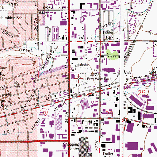 Topographic Map of Pow Wow Park, CO