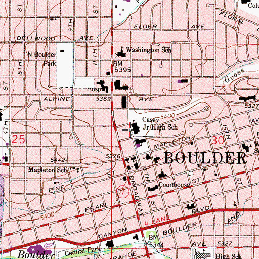 Topographic Map of Casey Middle School, CO