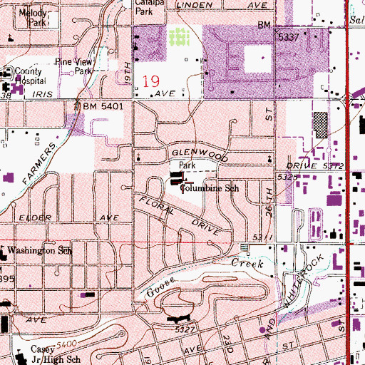 Topographic Map of Columbine Elementary School, CO