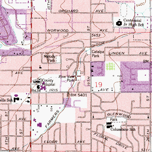 Topographic Map of Pine View Park, CO