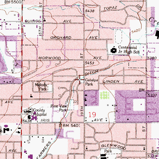 Topographic Map of Catalpa Park, CO