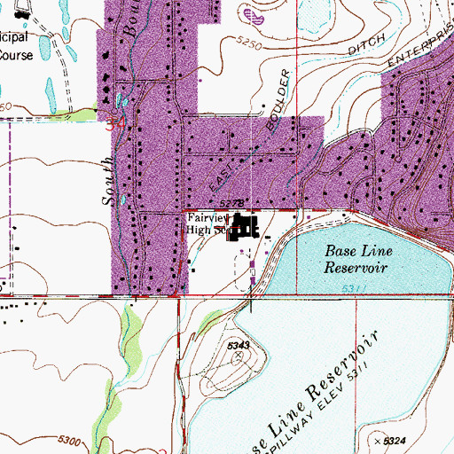 Topographic Map of Nevin Platt Middle School, CO