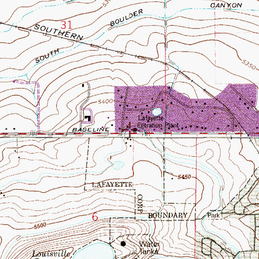 Topographic Map of Lafayette Filtration Plant, CO