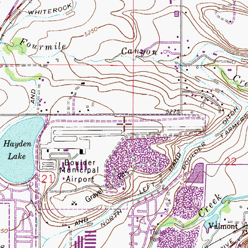 Topographic Map of Boulder Municipal Airport, CO