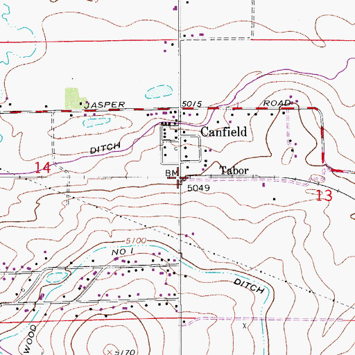 Topographic Map of Tabor, CO