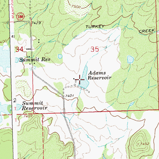 Topographic Map of Adams Reservoir, CO