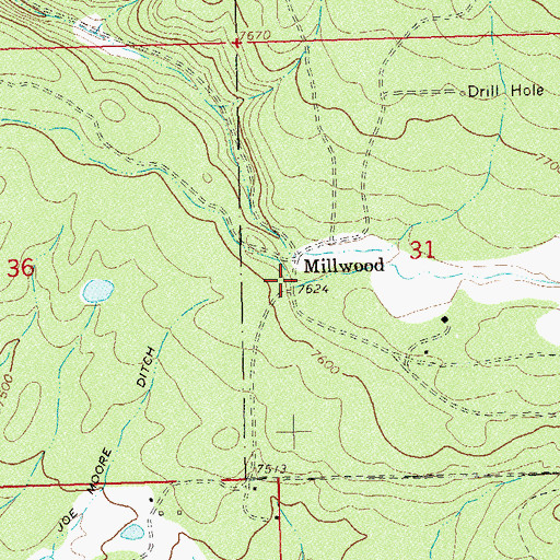 Topographic Map of Millwood, CO