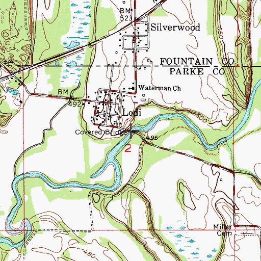 Topographic Map of Coal Creek Covered Bridge, IN