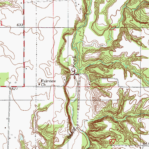 Topographic Map of Rush Creek Bridge, IN
