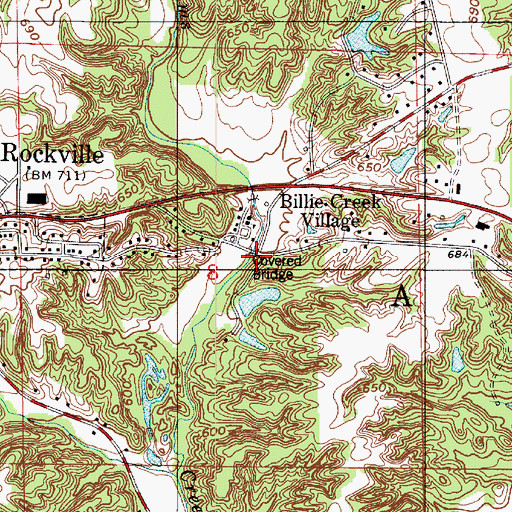 Topographic Map of Billie Creek Bridge, IN