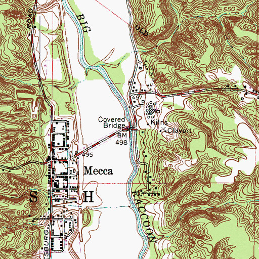 Topographic Map of Mecca Bridge, IN