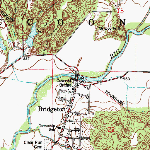 Topographic Map of Bridgeton Bridge, IN