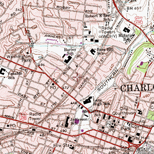 Topographic Map of City of Charlottesville, VA