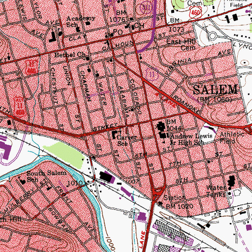 Topographic Map of City of Salem, VA