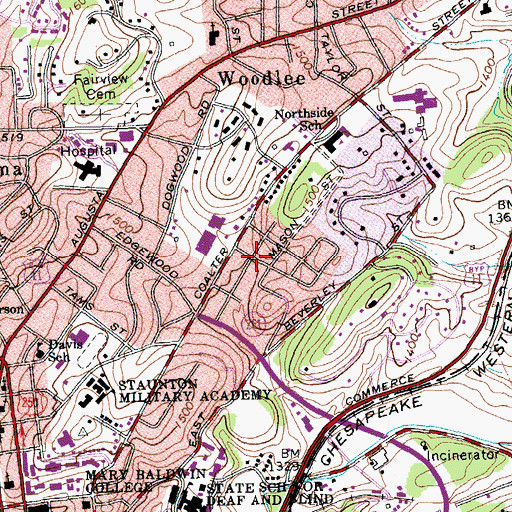 Topographic Map of City of Staunton, VA