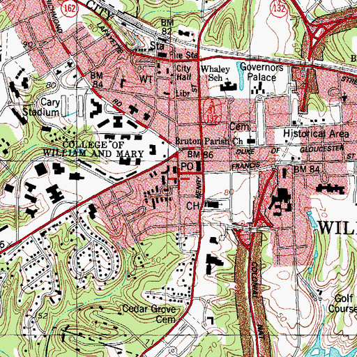 Topographic Map of City of Williamsburg, VA