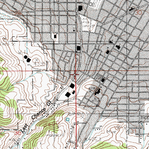 Topographic Map of The Prospectors Sculpture and Fountain, MT