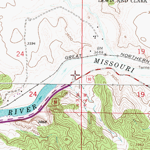 Topographic Map of Dearborn Rest Area, MT