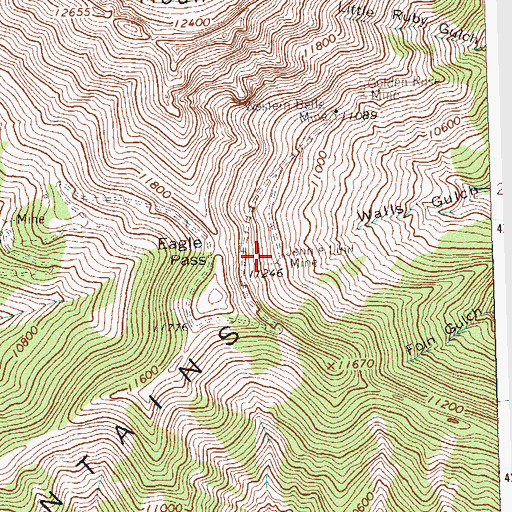 Topographic Map of Jennie Lind Mine, CO