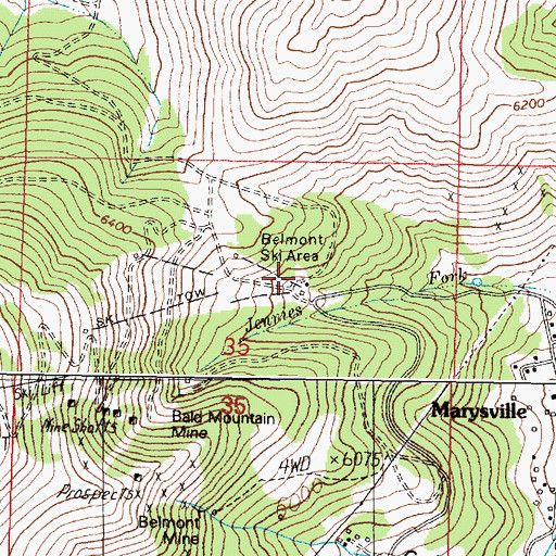 Topographic Map of Waterfall Ski Trail, MT