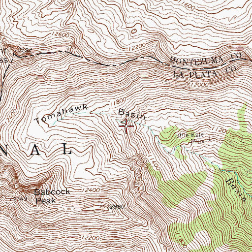 Topographic Map of Tomahawk Basin, CO