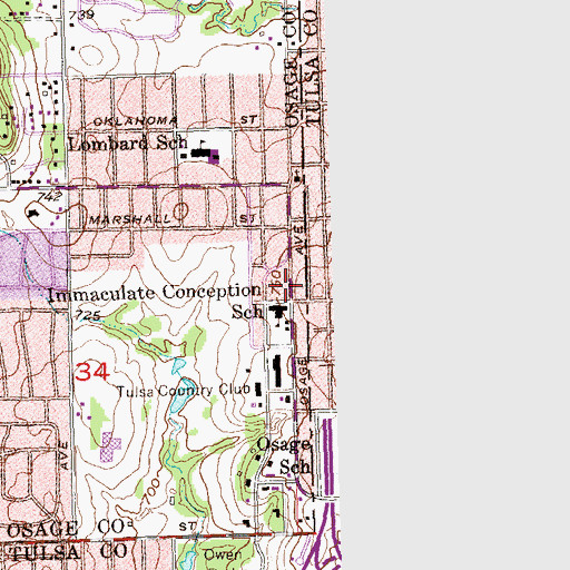 Topographic Map of Immaculate Conception Church, OK