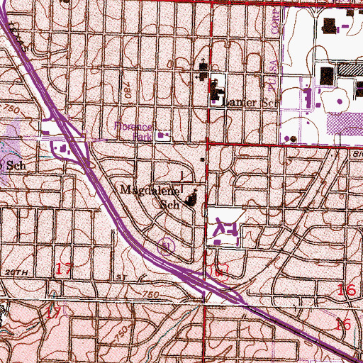 Topographic Map of Madalene Church, OK
