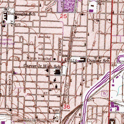 Topographic Map of Pine Street Christian Church, OK