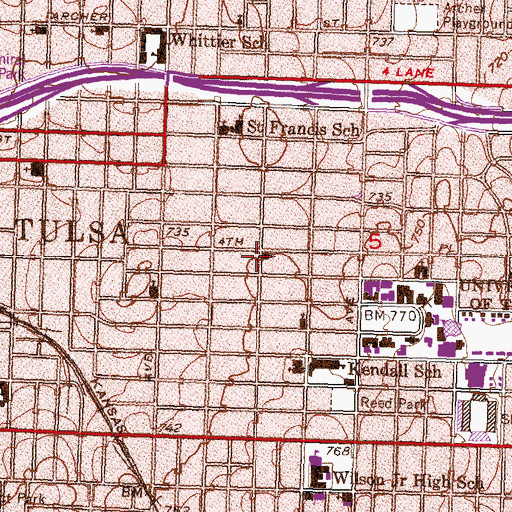 Topographic Map of Praise Cathedral International, OK