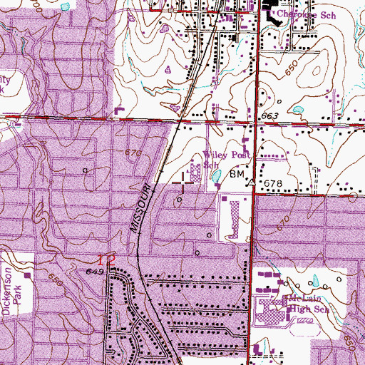 Topographic Map of Revival Freewill Baptist Church, OK