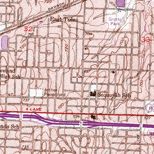 Topographic Map of Sequoyah Hills Baptist Church, OK