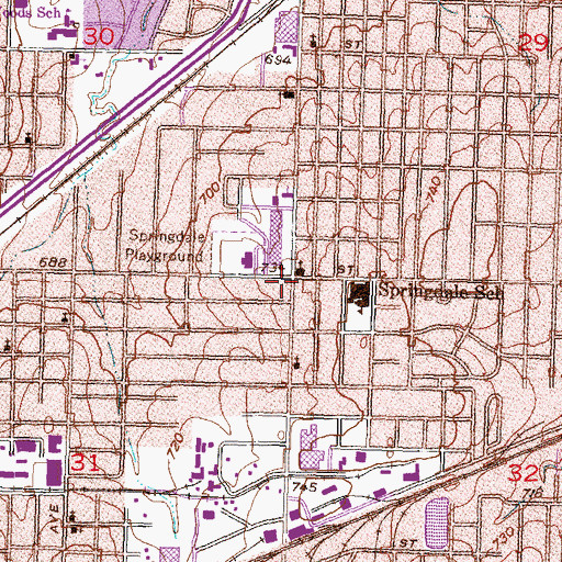 Topographic Map of Springdale Baptist Church, OK