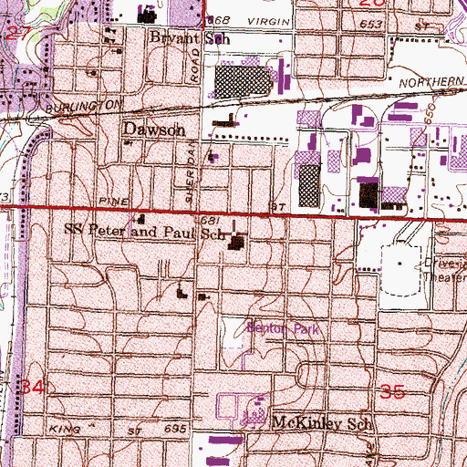 Topographic Map of Saints Peter and Paul Church, OK