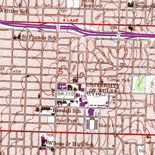 Topographic Map of Wesley Foundation Tulsa University Student Center, OK