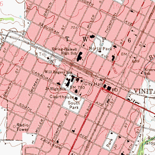 Topographic Map of First Baptist Church-SBC, OK