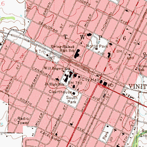 Topographic Map of First Baptist Church SBC, OK