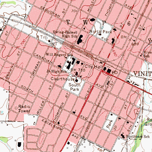Topographic Map of First Christian Church, OK