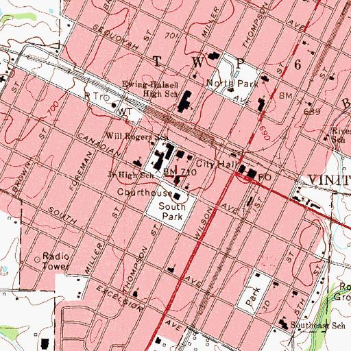 Topographic Map of First United Methodist Church, OK