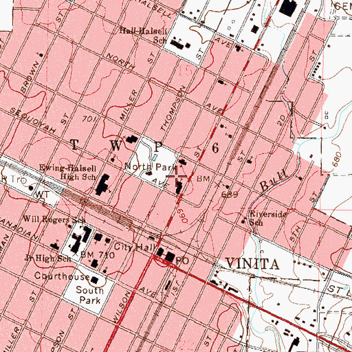 Topographic Map of First Church of God, OK