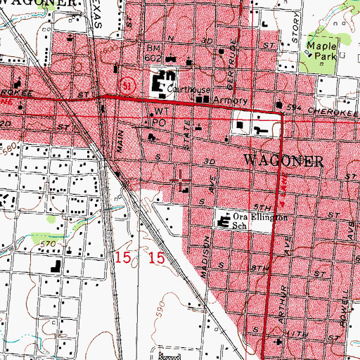 Topographic Map of Abundant Life Pentecostal Church, OK