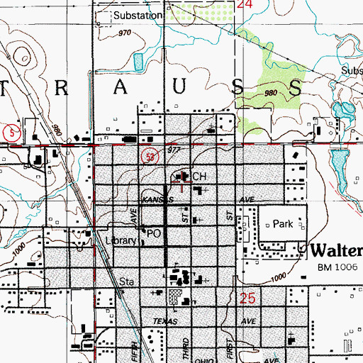 Topographic Map of Walters First United Methodist Church, OK