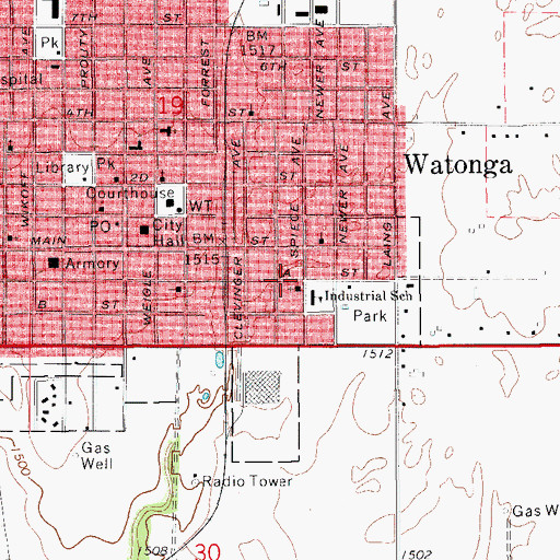 Topographic Map of Church of God in Christ, OK