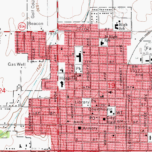 Topographic Map of Mount Calvary Lutheran Church, OK