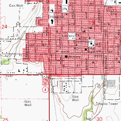 Topographic Map of Pentecostal Church of God, OK