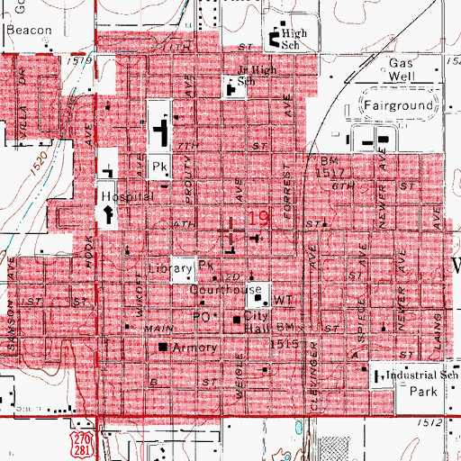 Topographic Map of United Meethodist Church, OK