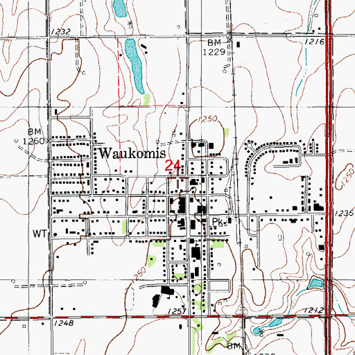 Topographic Map of Waukomis Baptist Church, OK
