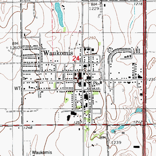 Topographic Map of Waukomis United Methodist Church, OK