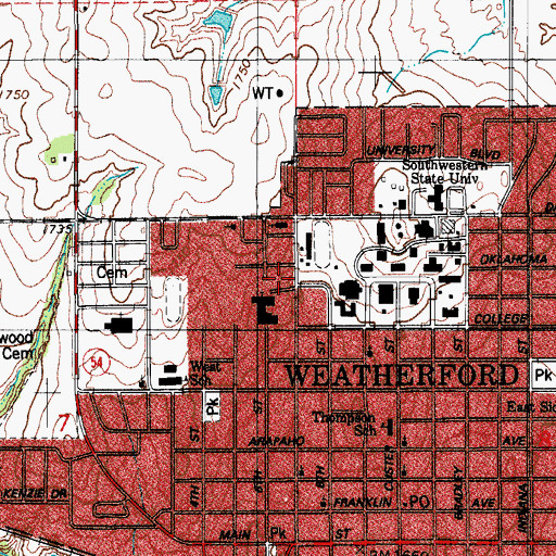 Topographic Map of Wesley Foundation Church, OK