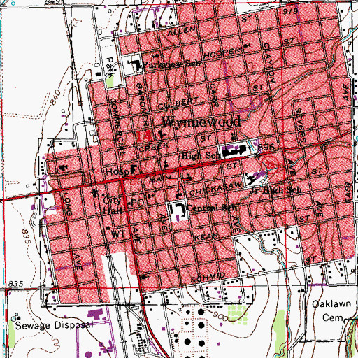 Topographic Map of Wynnewood First United Methodist Church, OK